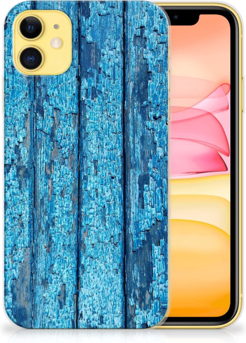 Apple iPhone 11 Bumper Hoesje Wood Blue