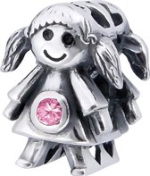 Girl bead | Meisje Bedel roze zirconia | Zilverana | geschikt voor Biagi , Pandora , Trollbeads armband | 925 zilver