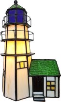 LumiLamp Tiffany Tafellamp 15*15*25 cm E14/max 1*25W Beige, Blauw Glas Vuurtoren Tiffany Lampen Nachtlampje Glas in Lood