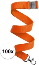 100x Oranje keycord/lanyard met karabijnhaak sleutelhanger 50 cm - Polyester keycords/sleutelkoord