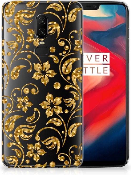 Back Case OnePlus 6 TPU Siliconen Hoesje Gouden Bloemen