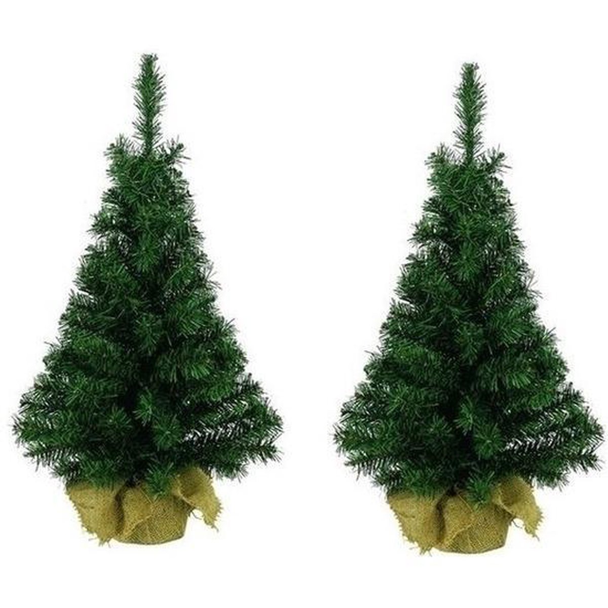 2x Kleine nep kerstboom in jute zak 75 cm Kleine kunstbomen