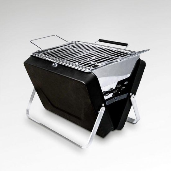 MikaMax Koffer BBQ - Houtskool BBQ - Mini Barbecue - Mat Zwart - Incl. Rooster - Grill Grootte 25 x 18 cm - Totaal Grootte 30 x 7,5 x 22,5 cm