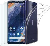 Nokia 9 PureView Hoesje Transparant  TPU Siliconen Soft Case + 2X Tempered Glass Screenprotector