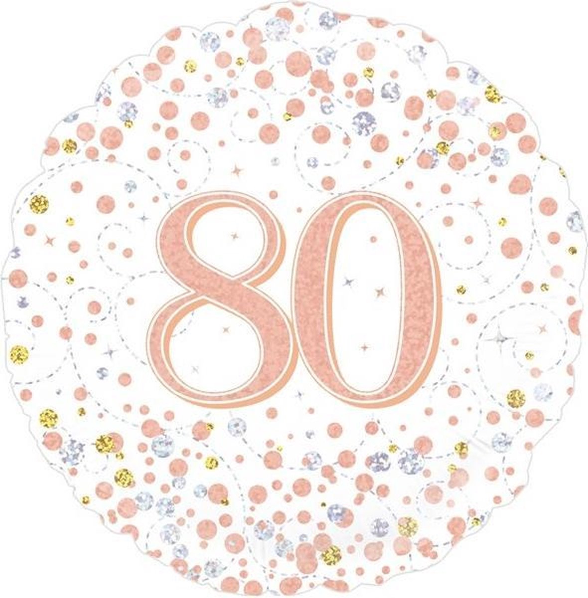 Oaktree - 80th Sparkling Fizz Birthday White & Rose Gold Holographic