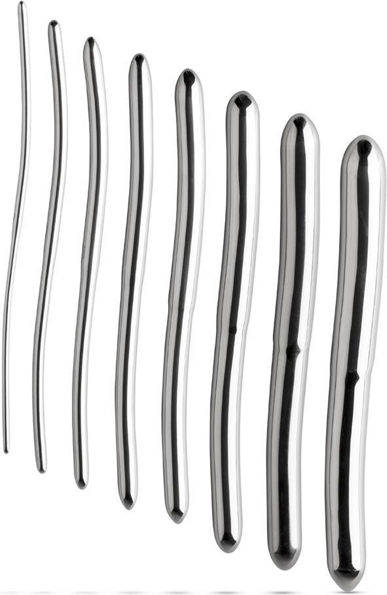 Sinner Gear - Flat Ended Dilatorset 8 Stuks - 0,3 - 1,7 cm - Verschillende groottes - Complete set - Zilver
