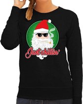 Foute Kersttrui / sweater - Just chillin / cool / stoer - zwart voor dames - kerstkleding / kerst outfit M (38)