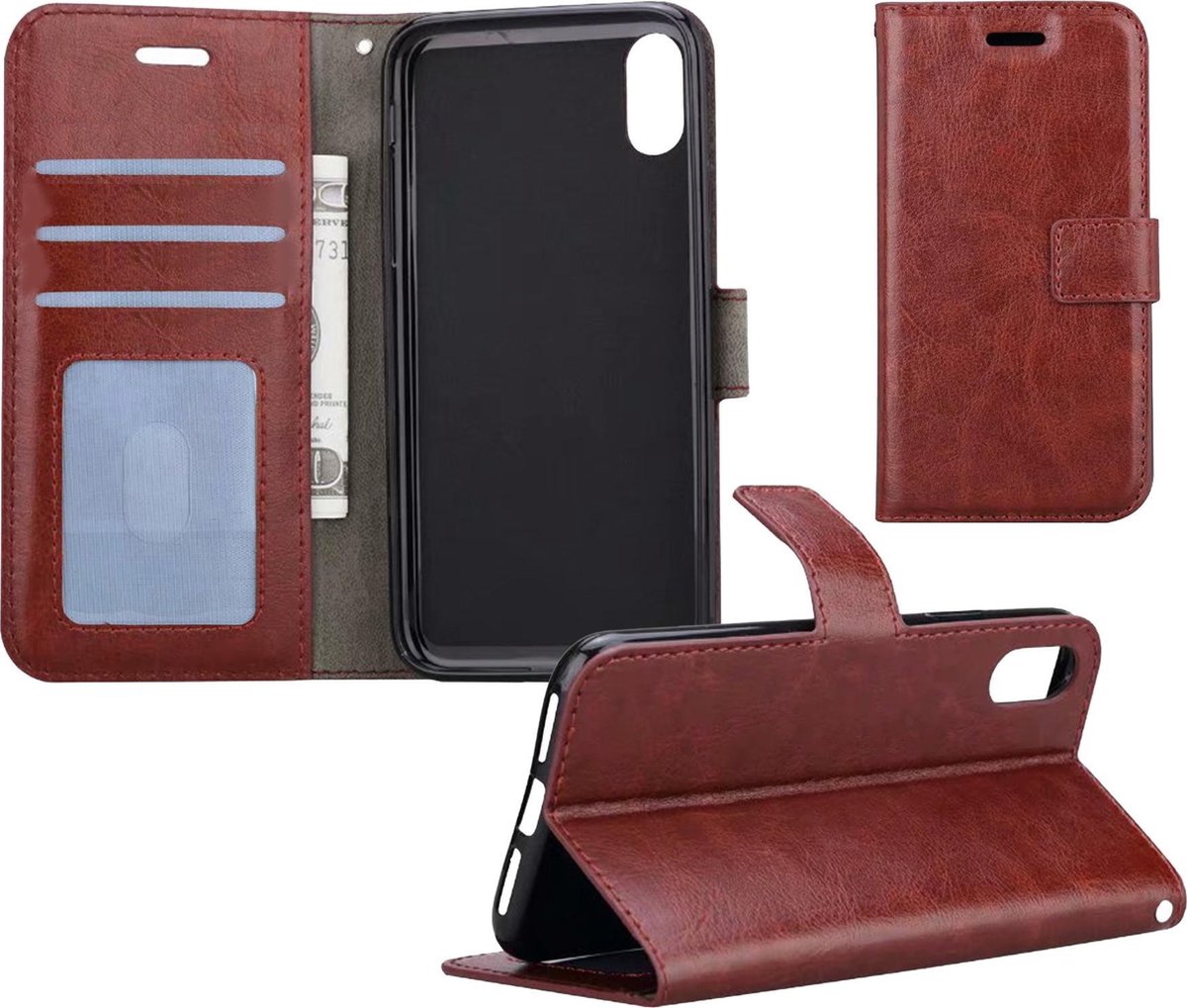 iPhone Xs Max Flip Case Cover Flip Hoesje Book Case Hoes Bruin