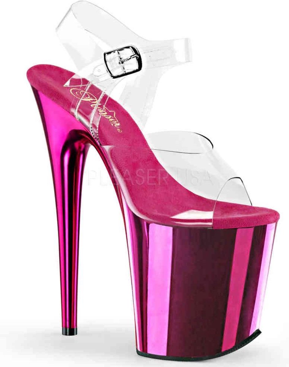 Pleaser - FLAMINGO-808 Sandaal met enkelband, Paaldans schoenen - Paaldans schoenen - 38 Shoes - Roze/Transparant