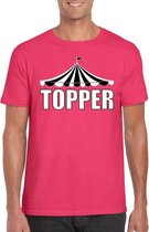Circus shirt Topper roze met witte letters voor heren L