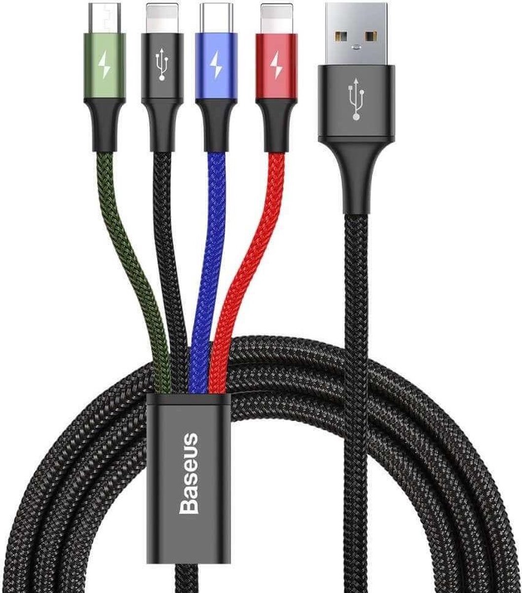 Baseus Rapid Series 4 in 1 Oplaad Kabel - 2x Lightning 1x USB-C 1x Micro-USB