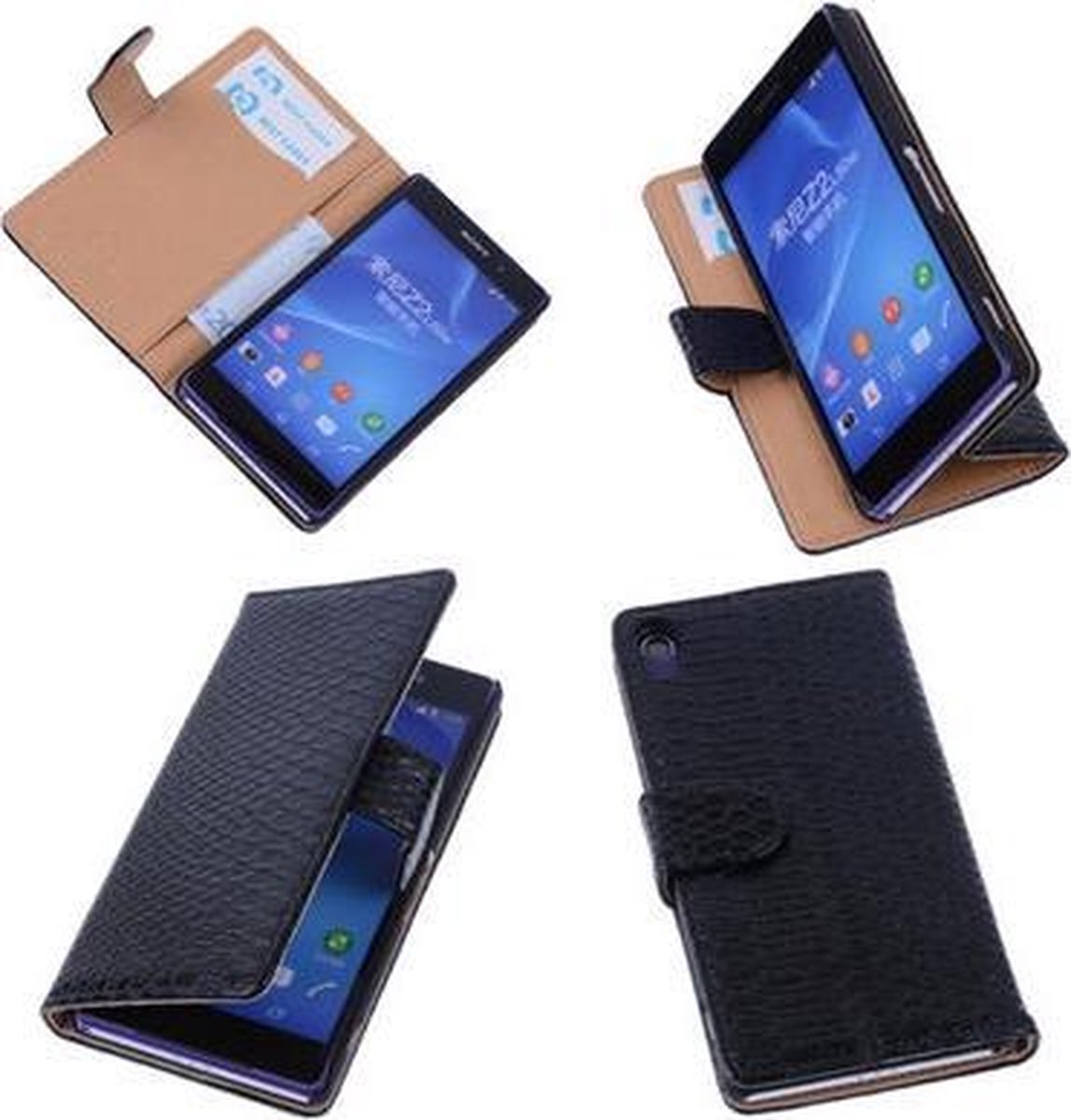 "Bestcases ""Slang"" Zwart Bookcase Cover Hoesje Sony Xperia Z2"
