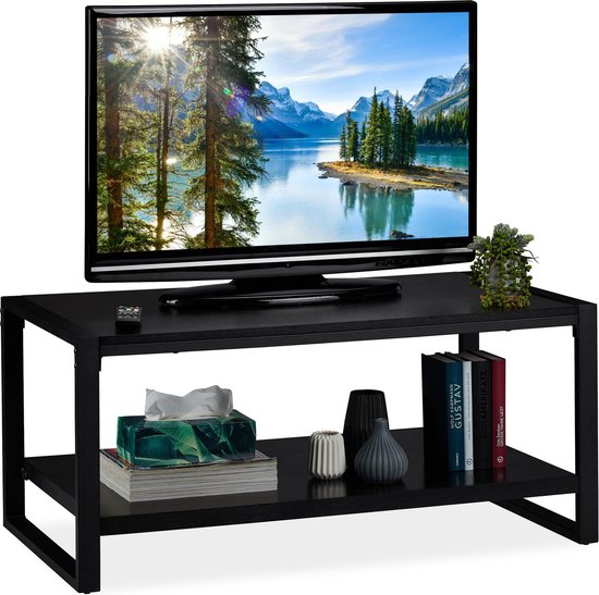 relaxdays salontafel zwart - tv meubel - 2 etages - belastbaar -  bijzettafel | bol.com