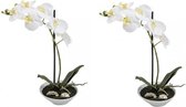 2x Kunstplanten in pot witte orchidee 38 cm - Vlinderorchidee/Phalaenopsis wit - Nepplanten