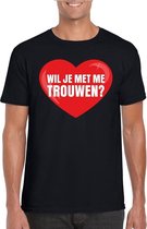 Huwelijksaanzoek t-shirt Wil je met me trouwen zwart heren S