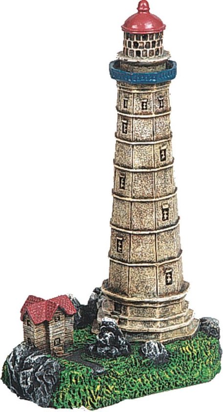 Flamingo Aquarium decoratie Vuurtoren Met Huis - Willekeurig - 10 x 6.5 x 16 cm
