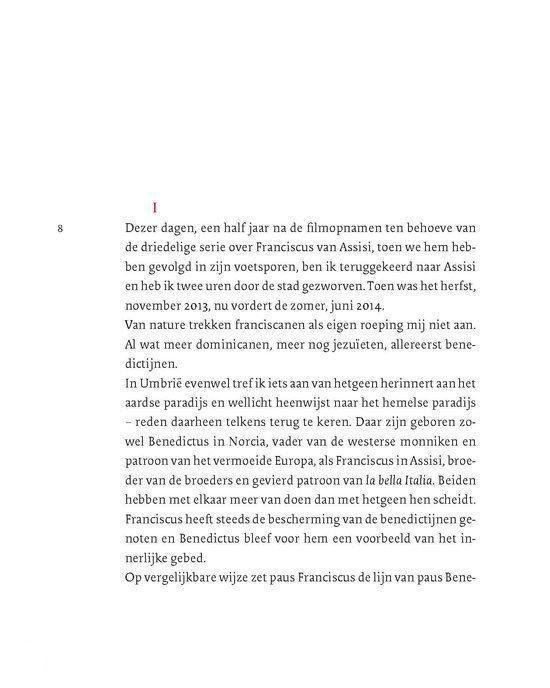Boekpagina met tekst over Franciscus en Benedictus. Paginaummer 8.