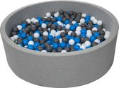 Ballenbad rond - grijs - 125x40 cm - met 900 wit, blauw en grijze ballen