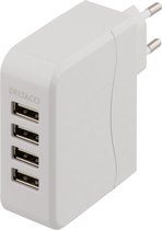 DELTACO USB-AC114 USB-wandoplader, 100-240V tot 5V USB, 4x USB-poorten, 4,5A, wit