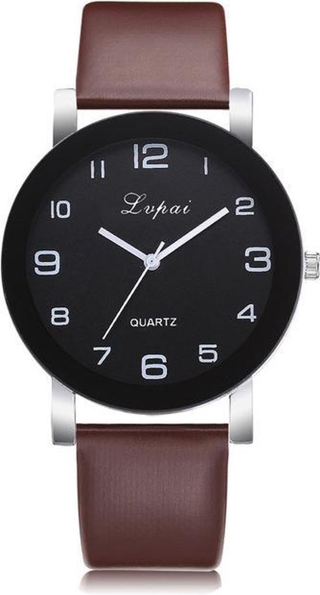 LVPAI Quartz Horloge | Bruin Zwart | PU Lederen Band | Ø 35 mm | Fashion Favorite