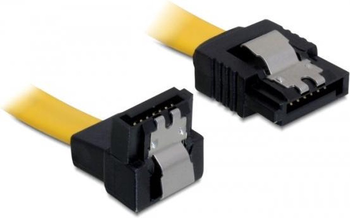 DeLOCK SATA600 kabel plat - haaks naar beneden - geel - 0,10 meter