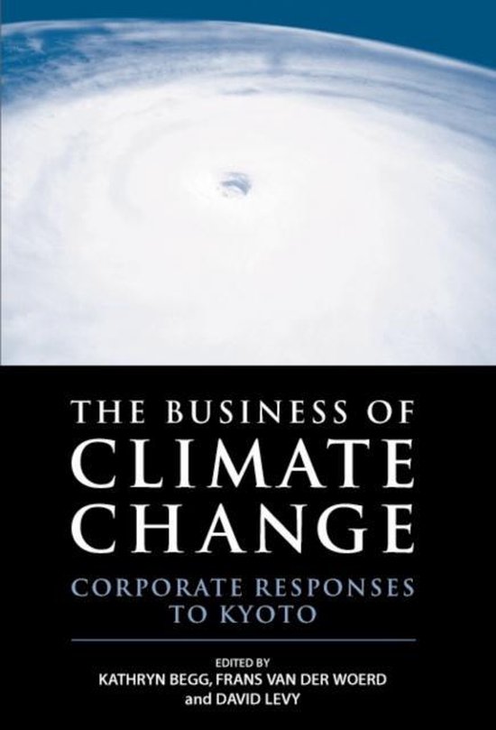 De kaft van het boek 'The Business of Climate Change' met een afbeelding van een orkaan en de titel.