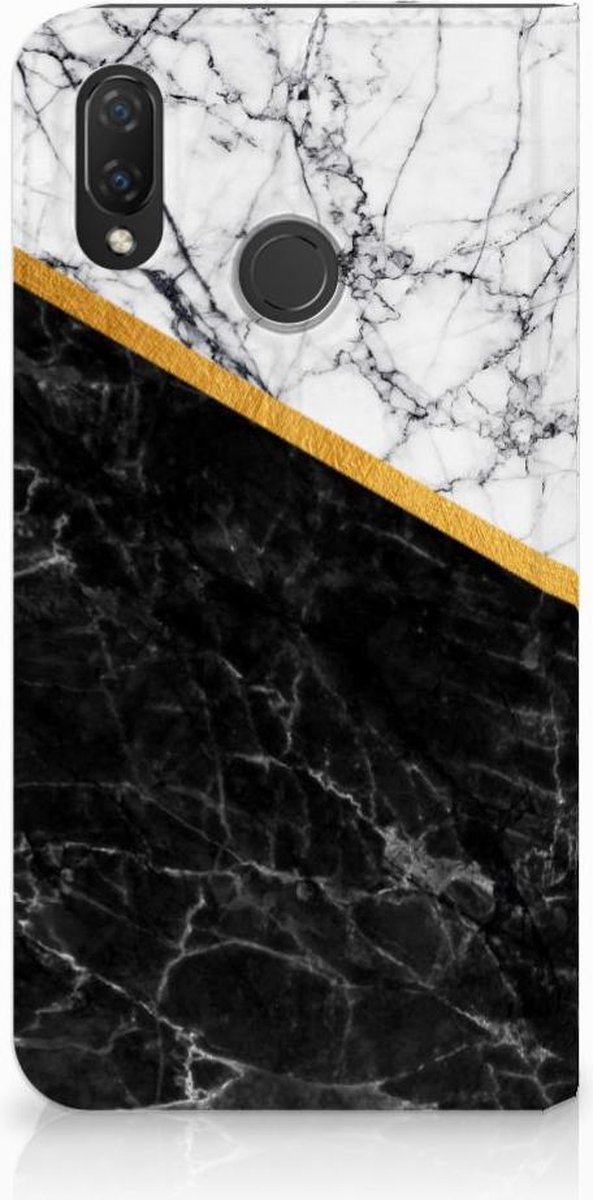 Huawei P Smart Plus Standcase Marmer Wit Zwart - Origineel Cadeau Man