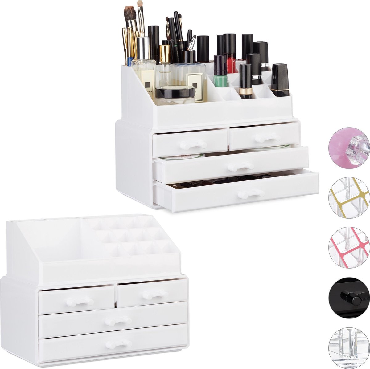 2x make-up organizer - tweedelig - cosmetica opbergdoos - lippenstift houder