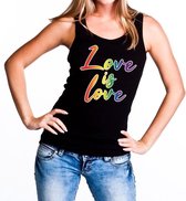 Love is love gay pride tanktop -  zwart regenboog singlet voor dames - gaypride S