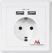 Maclean - Stopcontact met 2x USB-oplaadpoort 2.4A Schuko-contactdoos | Nederlands stopcontact (niet voor België)