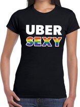 Uber sexy regenboog gaypride shirt zwart voor dames M
