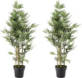 2x Groene bamboe kunstplanten 158 cm in zwarte pot - Kunstplanten/nepplanten - Kantoorplanten