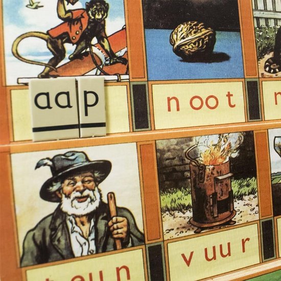 Originele leesplankje aap noot mies - Leesplank - compleet met losse kartonnen letters - Geharo