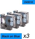 3x Compatible voor Dymo 45016 Standard Label Tape - Zwart op Blauw - 12mm