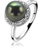 ZINZI zilveren ring parel grijsgroen ZIR1019G