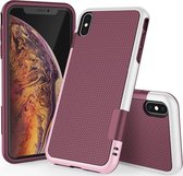 Extra Stevige Backcover voor Apple iPhone X | iPhone XS | Shockproof Anti Slip Case | Hoogwaardig Soft Zacht TPU | Hybrid | Paars - Roze - Wit Hoesje