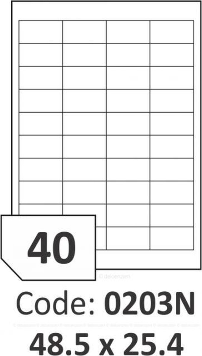 R0100.0203N.A Witte zelfklevende etiketten 48,5x25,4 mm - 40 per blad - 4000 etiketten per doos van 100 vel