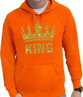Oranje King gouden glitter kroon hoodie / hooded sweater heren - Oranje Koningsdag/ supporter kleding XXL