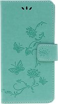 Shop4 - Samsung Galaxy Note 10 Hoesje - Wallet Case Bloemen Vlinder Mint Groen