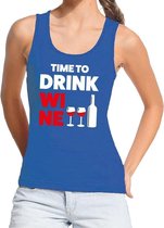 Time to Drink Wine tekst tanktop / mouwloos shirt blauw dames - dames singlet Time to Drink Wine L