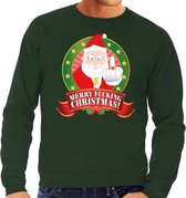 Foute kersttrui / sweater - groen - gangster Kerstman Merry Fucking Christmas heren S (48)
