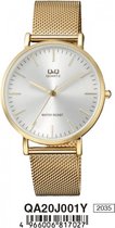 Q&Q QA20J001Y - Horloge - Analoog - Unisex - Mesh/Milanese band - Rond - Metaal - Streepjes - Goudkleurig - Zilverkleurig - 3ATM