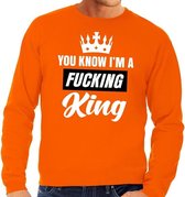 Oranje You know i am a fucking King / sweater heren - Oranje Koningsdag/ supporter kleding M