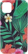 Shop4 - iPhone 11 Hoesje - Zachte Back Case Bloemen en Bladeren Groen