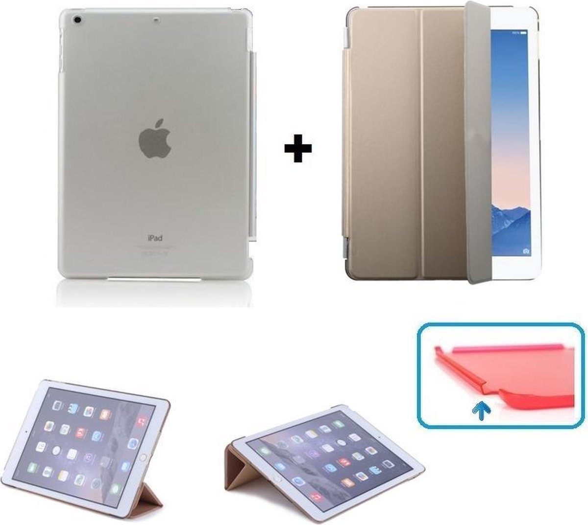iPad Air 1 Smart Cover Hoes Case Hoesje - inclusief Transparante achterkant - Goud