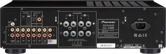 Pioneer A-40AE Black Geïntegreerde versterker | 2.0 | Speaker A/B | Tone Control | Loudness | Analoge ingangen | Phono MM | Digitale ingangen | Source Direct | Hoofdtelefoonuitgang | Afstandsbediening | Totaal uitgangsvermogen: 2x 60 W - Pioneer