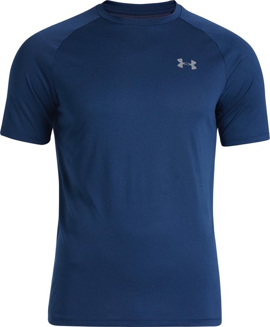 Blauw Under Armour sportshirt met grijs logo op de borst.