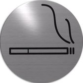 RVS deurbordje pictogram: rookruimte | 5 jaar garantie | ROND 82mm Ø | Zelfklevend | Plakstrip
