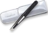 Tweezerman Slant Tweezer+lederen etui+Swarovski stenen Black