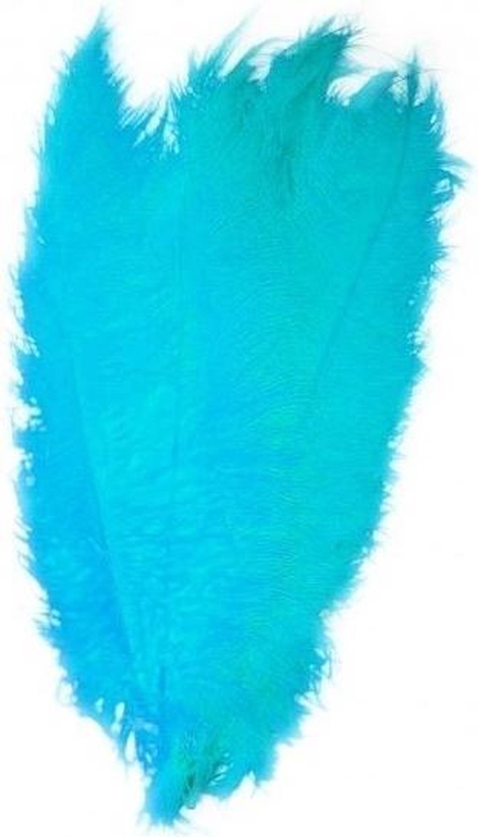 2x Grote decoratie veren/struisvogelveren turquoise 50 - Hobby/knutsel materiaal - Sierveren/decoratie veren